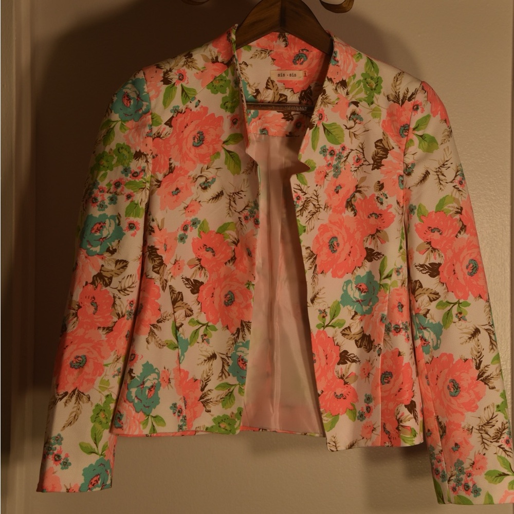 SIS SIS Pink Colorful Floral Blazer Suit Jacket from Fox’s